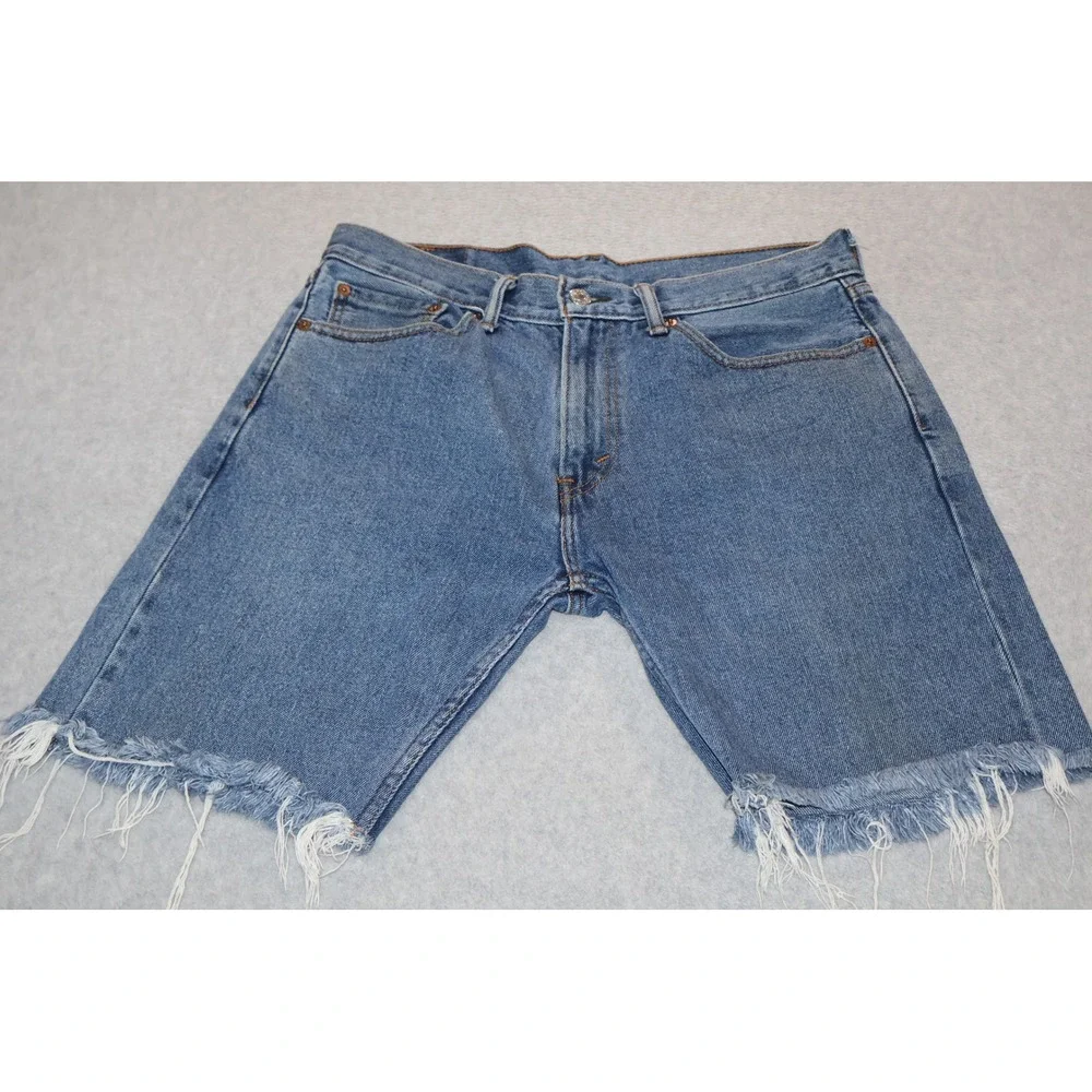 Levi Strauss 505 Mens 32 Blue Denim Cut Off Frayed Hem Jean Shorts